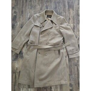 Botany 500 Men's Tan Wool Double Breasted Overcoat Trench Style Size 42 Long...